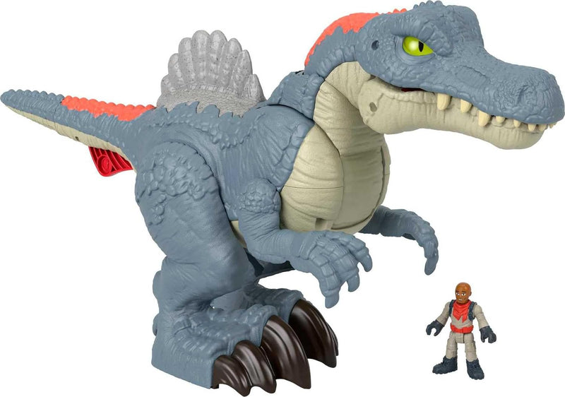 Imaginext Jurassic World Spielzeug-Dinosaurier, Ultra Snap Spinosaurus mit Licht, Geräuschen und Sch