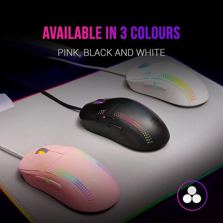 Mars Gaming MMPROP Rosa, Ultra-Leichtgewicht Maus für Beidhänder, RGB Chroma, Optisch 32K DPI, MMPRO