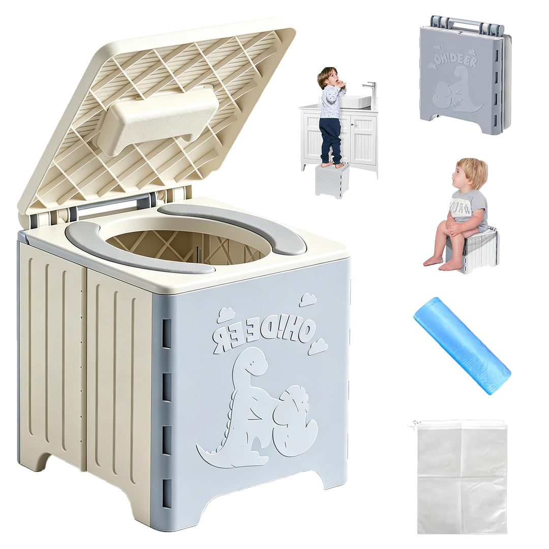 Faltbares Töpfchen für unterwegs, Reisetöpfchen &amp; mobile Reisetoilette Kinder mit PU-Sitz, stabilem