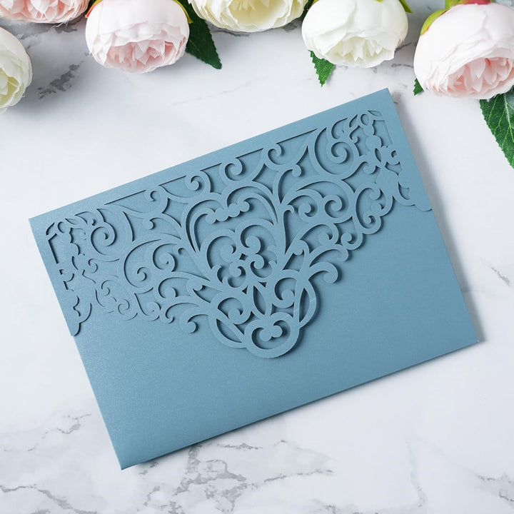 ponatia 20 x lasergeschnittene Hochzeitseinladungstaschen, dreifach gefaltet, 12,7 x 17,8 cm, laserg