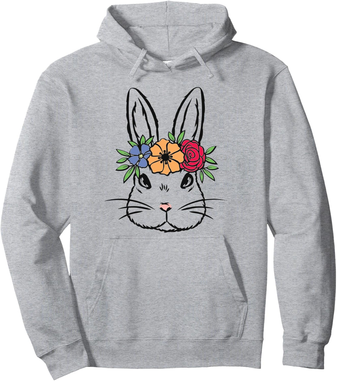 Osterhasengesicht Kostüm mit Blumen für Ostertage Pullover Hoodie
