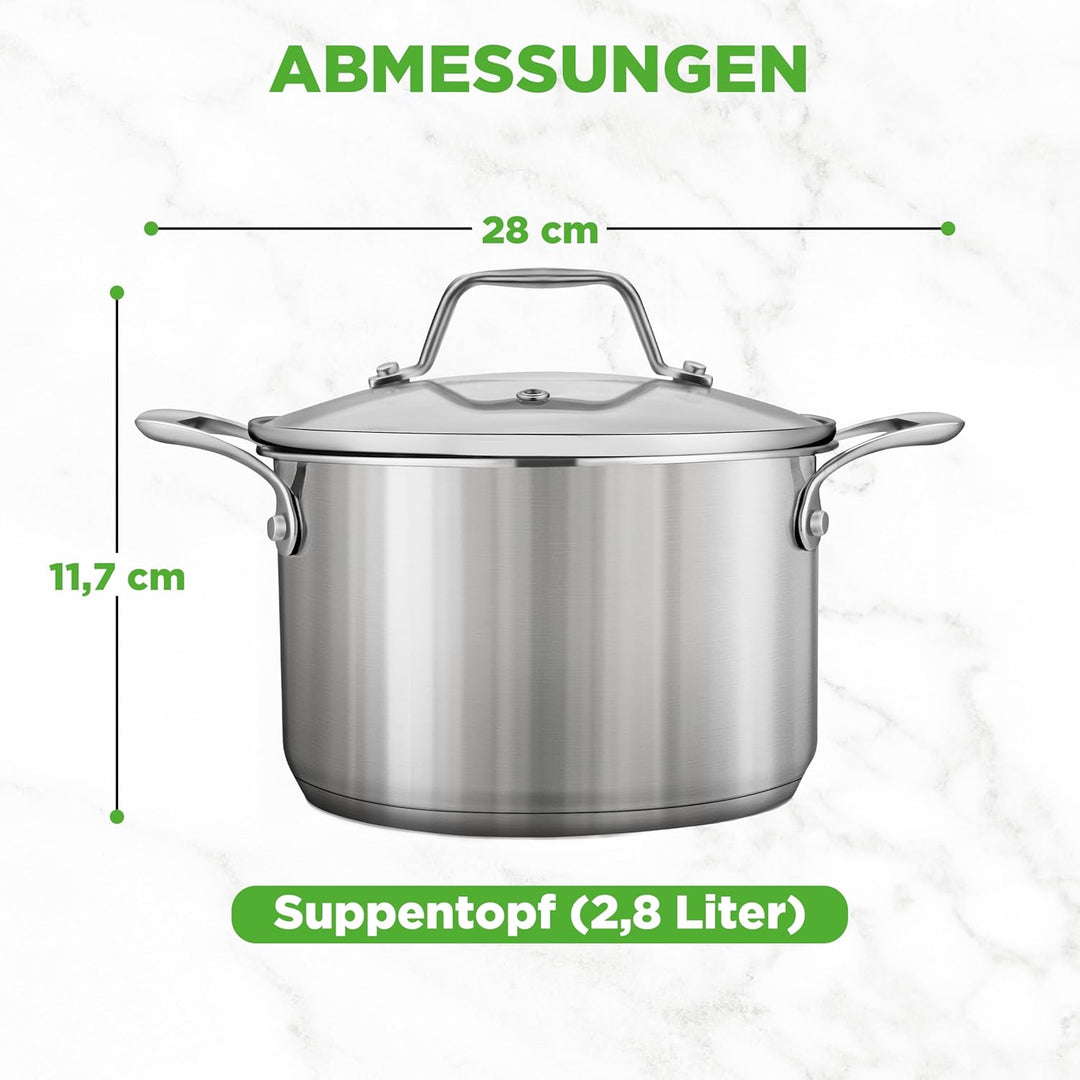 NutriChef Edelstahl Kochtopf, 3L - Ø 20 cm Suppentopf Induktion mit Glasdeckel, für alle Herdarten G