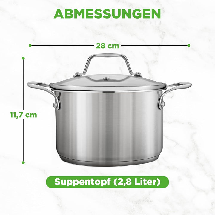 NutriChef Edelstahl Kochtopf, 3L - Ø 20 cm Suppentopf Induktion mit Glasdeckel, für alle Herdarten G