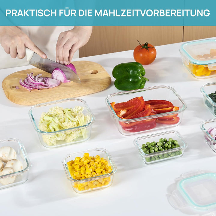 Vtopmart 15 Stück Meal Prep Boxen Glas, Glasdosen mit Deckel Set, Frischhaltedosen Glas mit Auslaufs