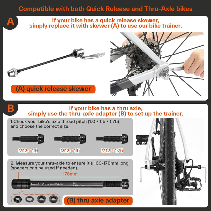 Sportneer Rollentrainer Fahrrad - Magnetischer Rollentrainer für 26-28" & 700C Schnellspanner Vorder