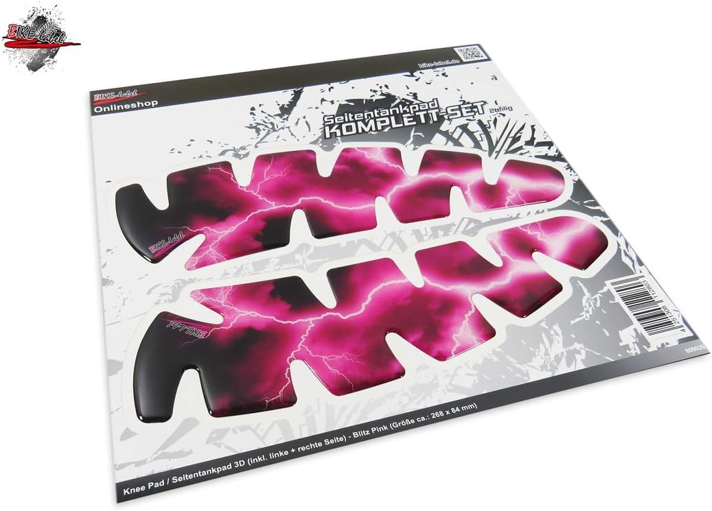 BIKE-label Tankpad seitlich Motorrad Lackschutz Aufkleber Blitz Pink 800026