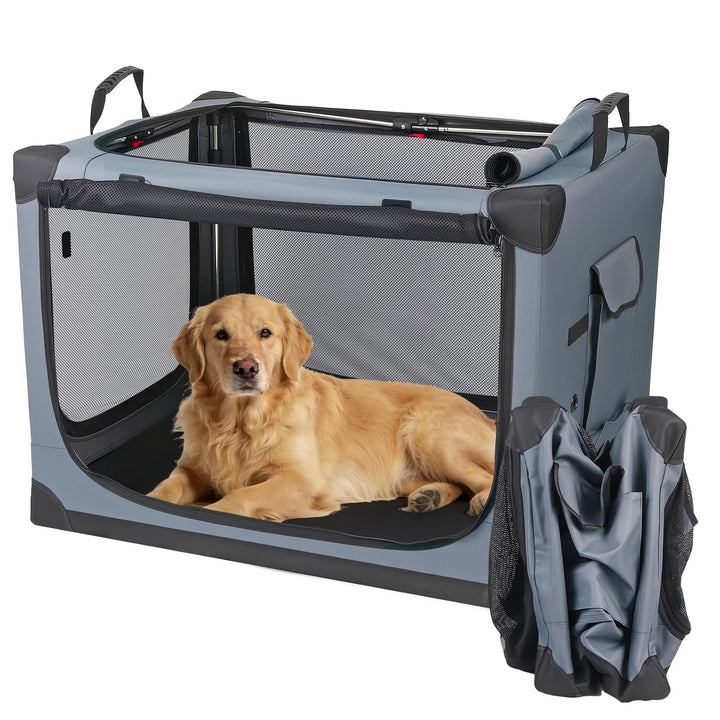 Hundebox faltbar 85x64x60 cm, Transportbox für grosse Hunde, Hundetransportbox Auto mit 4 Türen aus