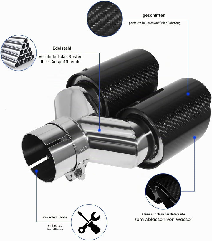 54mm Auspuffspitzen Auspuff Edelstahl und Glänzende Kohlefaser Auto Auspuff Endrohr, Einlass 2,1" Au
