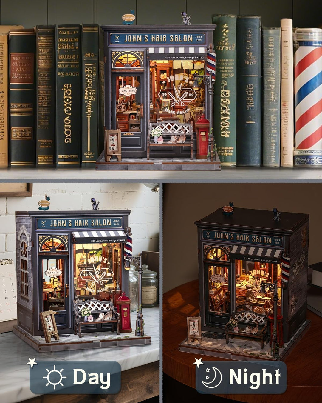 Book Nook Kit - Miniatur Puppenhaus (Friseursalon-Szene) mit LED-Beleuchtung, 3D Holz-Puzzle Buchstü