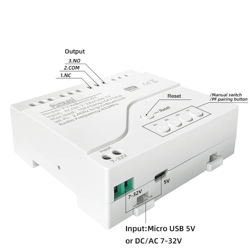 Punxasl 4 Kanal Wirelesssmart Schalter, Motorsteuerung, Trockenkontakt-Relaisschalter, RF433 MHz Tuy