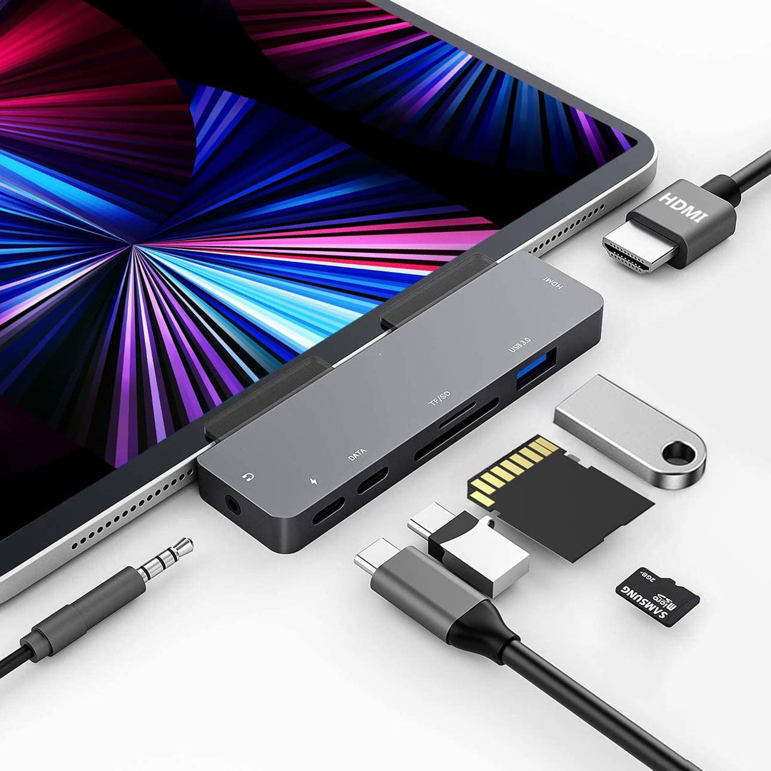 iPad Pro USB C Hub Adapter für iPad Pro 12.9 11 M1 M2,7in1 hub mit 4K HDMI,USB3.0,3.5mm Audio,SD/TF
