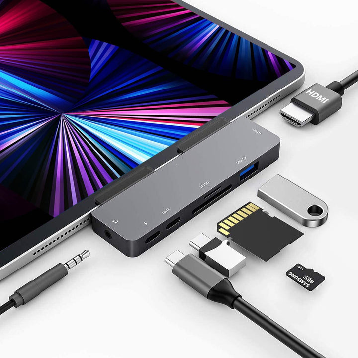 iPad Pro USB C Hub Adapter für iPad Pro 12.9 11 M1 M2,7in1 hub mit 4K HDMI,USB3.0,3.5mm Audio,SD/TF