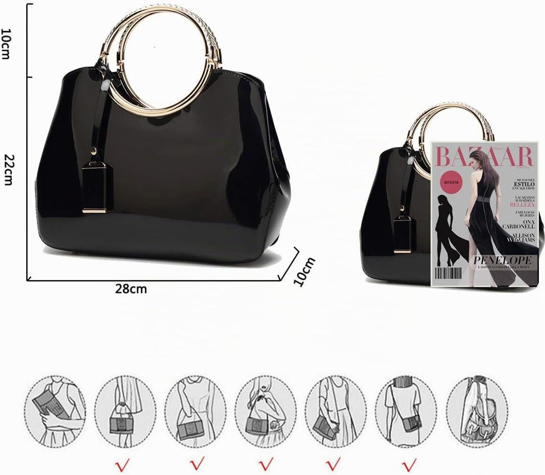 Coolives Damen Handtasche Tasche Henkeltasche aus PU-Lackleder Hochzeitstasche Schultertasche Umhäng