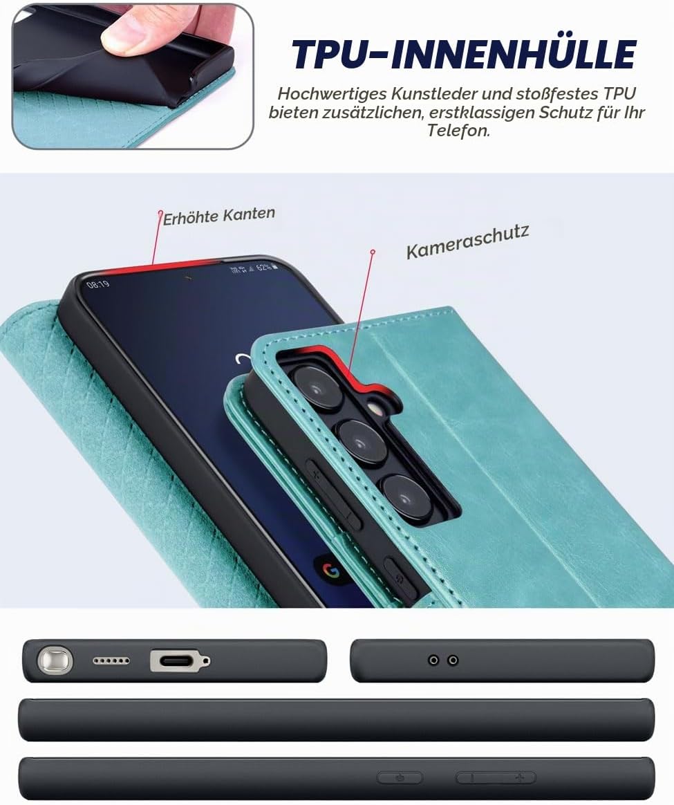 OCASE Handyhülle für Samsung Galaxy S24 5G Hülle Premium Leder Flip Klappbare Klapphülle Stossfeste