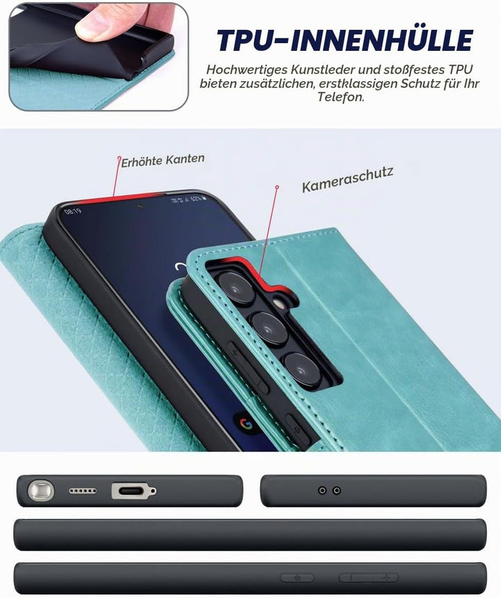 OCASE Handyhülle für Samsung Galaxy S24 5G Hülle Premium Leder Flip Klappbare Klapphülle Stossfeste