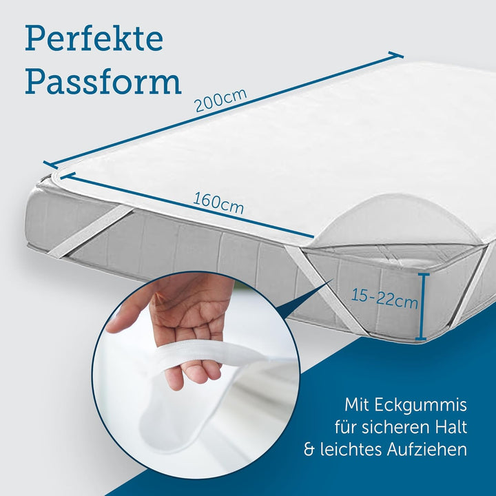 SETEX Wasserdichter Molton Matratzenschutz, 3-lagig, 160 x 200 cm, Matratzenschoner aus 100 % Baumwo
