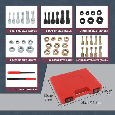 MOTOCOCHE 48-TLG Gewinde-Chaser-Reparatur-Set UNC UNF & Metrisches Gewinde-Reparatursatz mit 24 Schn