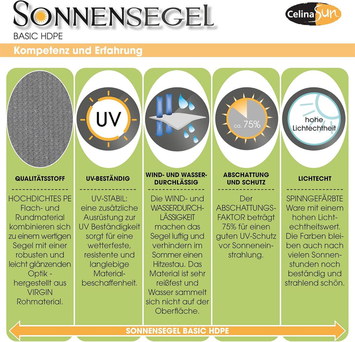 CelinaSun Sonnensegel inkl Befestigungsseile Basic Quadrat 2 x 2 m Streifen sandbeige weiss Sonnensc