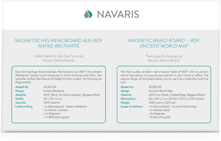 Navaris Magnettafel Magnetpinnwand Memoboard zum Beschriften - 60x40 cm Notiztafel div. Designs - Ta