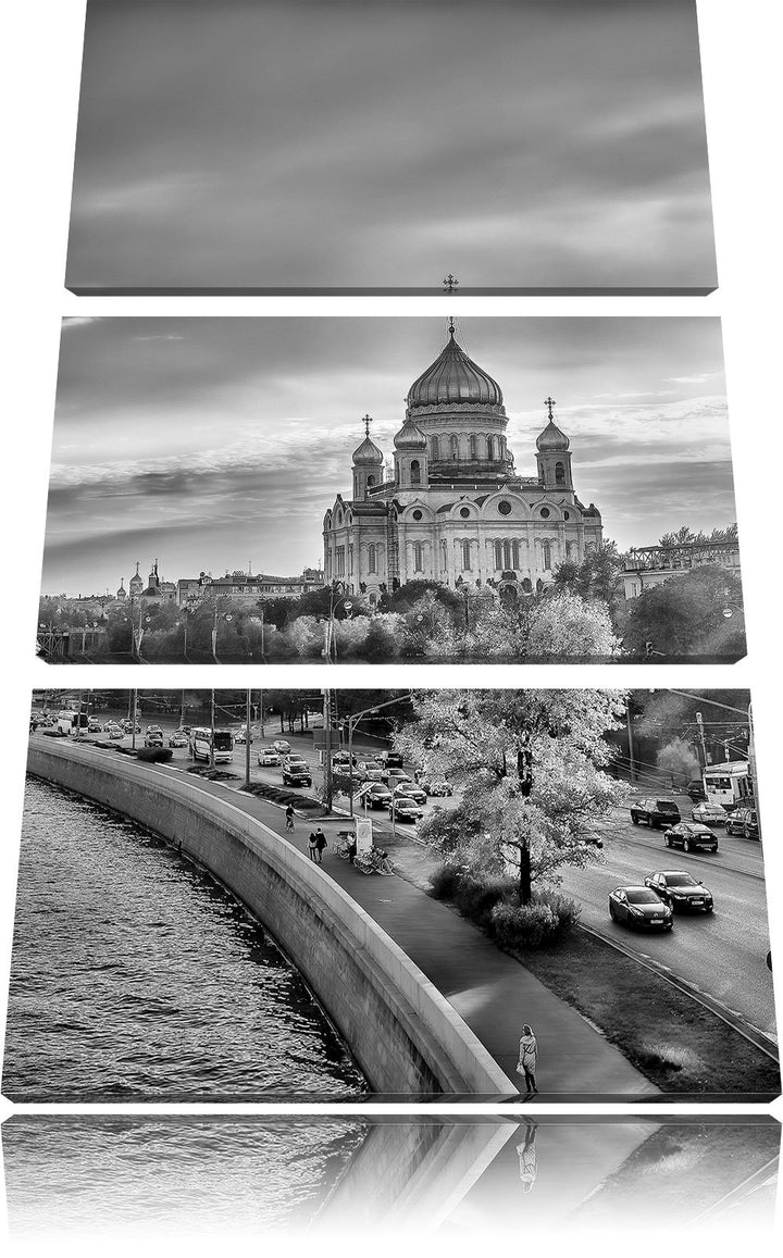 Pixxprint Monocrome, Sonnenuntergang in Moskau 3-Teiler Leinwandbild 120x80 Bild auf Leinwand