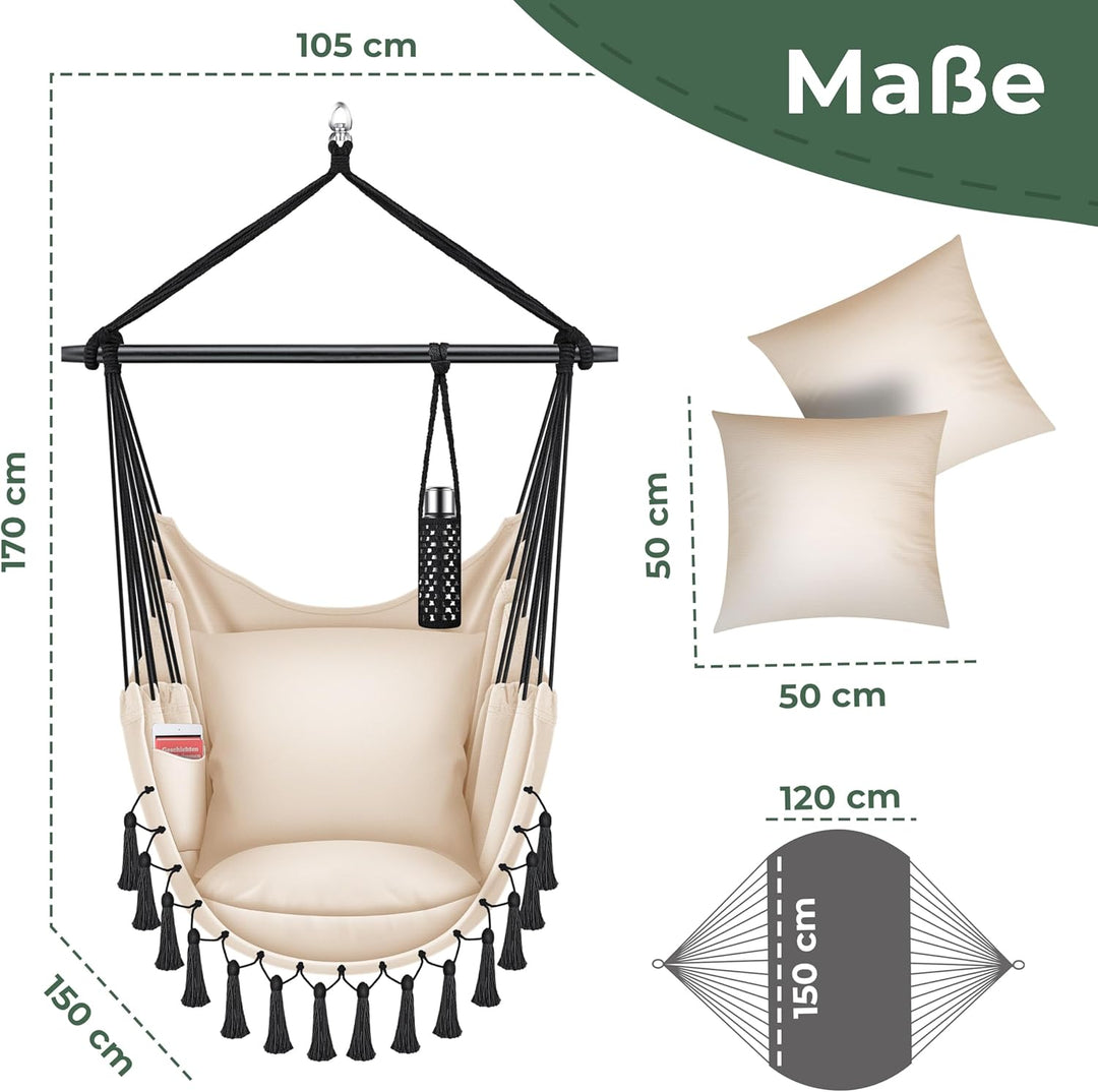 KESSER® Hängesessel Safari XXL Hängestuhl für Erwachsene & Kinder Hängematte bis 150 kg Hängesitz Au