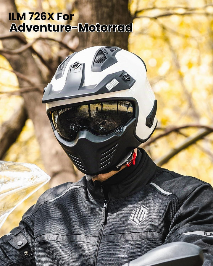 ILM Helm Motorrad Integralhelm Motocross Herren Damen Vintage Retro mit Visier ECE Model 726X L Weis