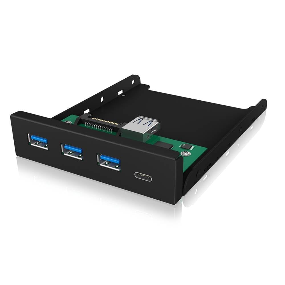 ICY BOX 60432 USB 3 Frontpanel, 1x USB-C, 3x USB-A, 3,5 Zoll intern, Metall, schwarz IB-HUB1418-i3 S