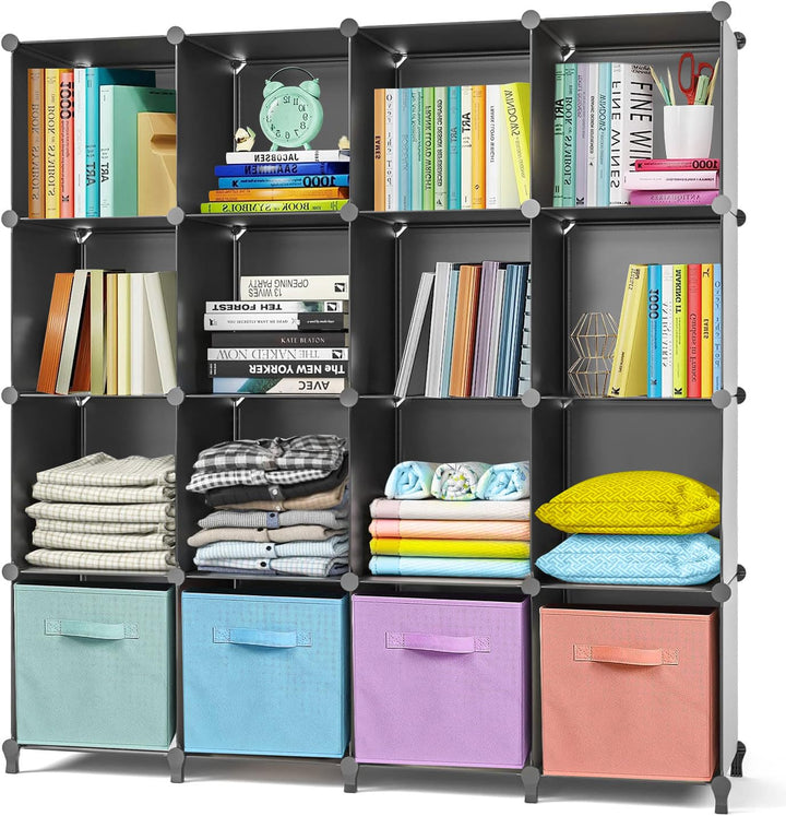 AWTATOS Kleiderschrank mit 16 Würfeln, Storage Shelves, DIY Regal Würfel, PP Steckregal Kunststoff,