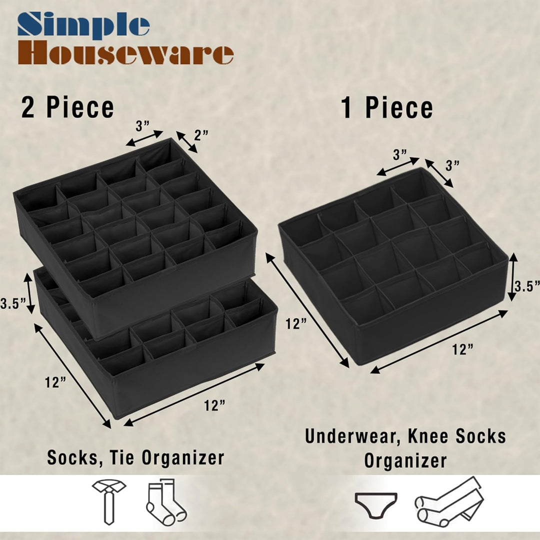 Simple Houseware Schrank-Schubladen-Organizer für Kleidung, Socken und Unterwäsche, 3er-Pack, Schwar