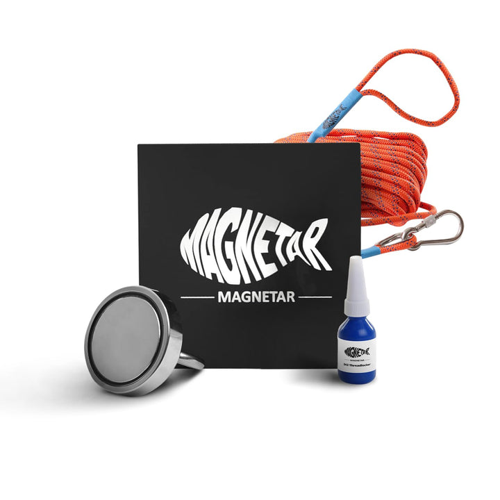 Magnetar - Magnetfischen Set - Einseitig 110kg Bergemagnet - Magnetangel Paket mit Topfmagnet/Seil/K