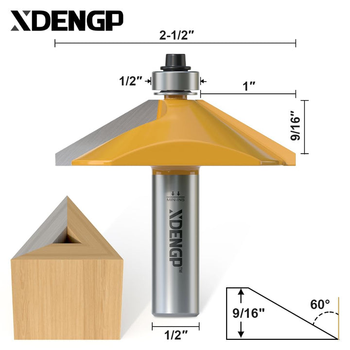 XDENGP 60 Grad Fasenfräser 1/2 Zoll Schaft 60 Degree - 1/2" Shank 1,27 cm Schaft, 1/2 Shank 60° – 9/
