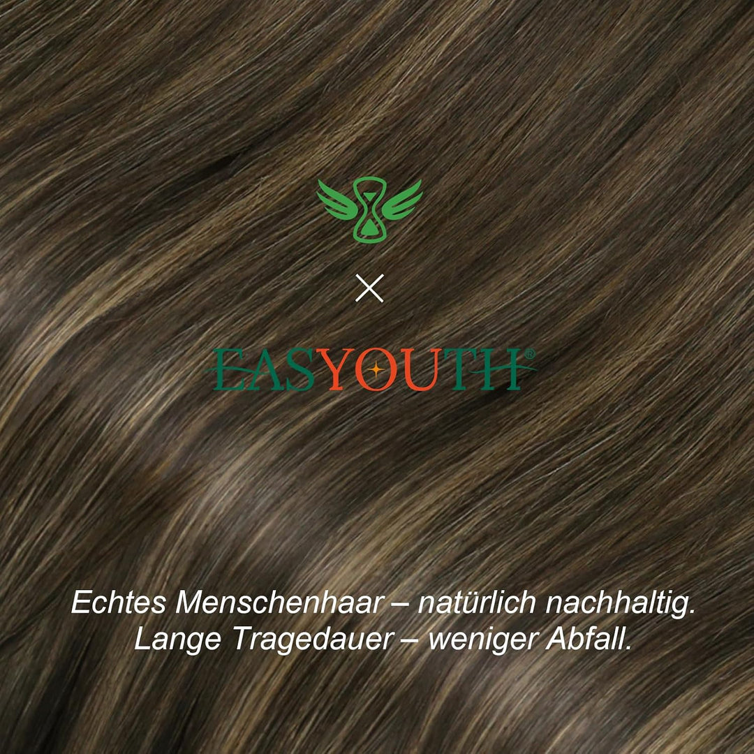 Easyouth Balayage Nanoring Haarverlängerung Echthaar 35 cm Braun Aschbraun und Dunkelstes Braun Misc