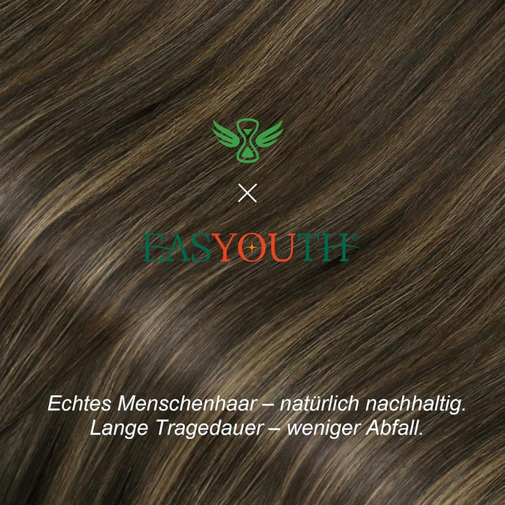 Easyouth Balayage Nanoring Haarverlängerung Echthaar 35 cm Braun Aschbraun und Dunkelstes Braun Misc