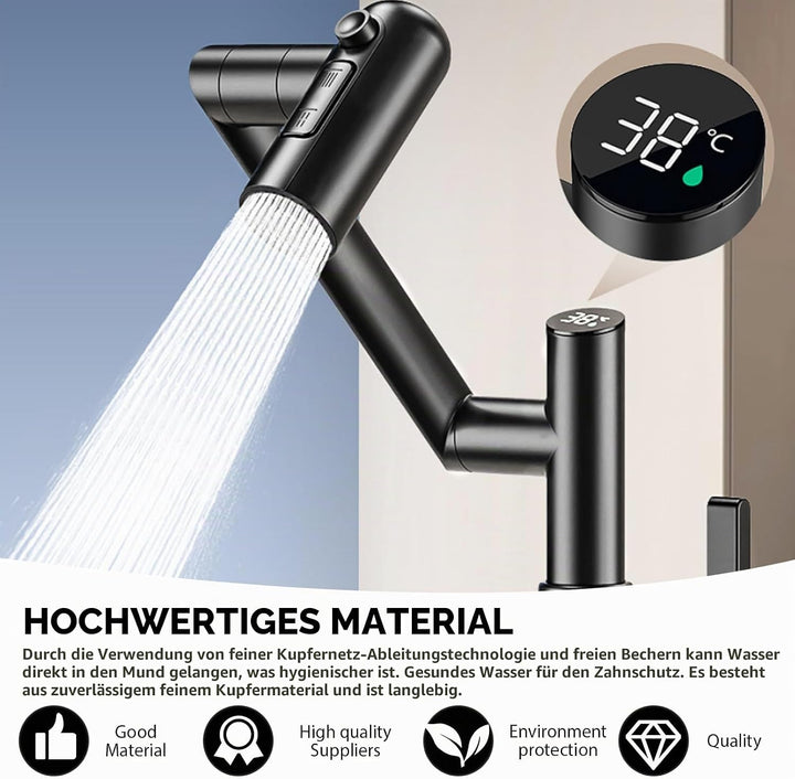 Wasserhahn mit LED Temperaturanzeige, Einhand-Badezimmerarmatur, Drehbarer Multifunktionshahn, Küche