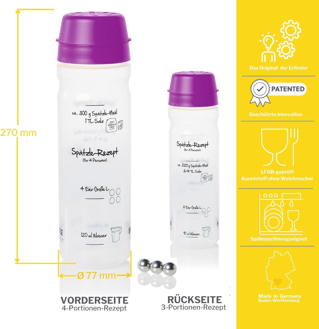 Einsteiger-Set zum Spätzle selber machen mit Spätzle-Shaker (875 ml lila) 4 Portionen & Rezeptbuch (