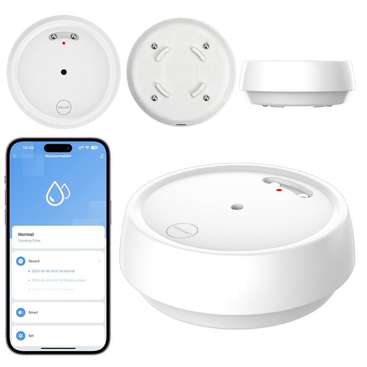 Wassermelder WLAN mit Batterie, IP66 Wassersensor, 80dB Wasseralarm Kompatibel mit Tuya/Smart Life A