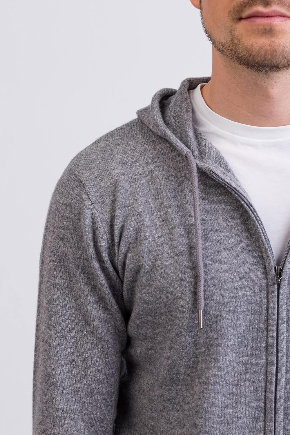CASH-MERE.CH 100% Kaschmir Herren Kapuzenpullover | Hoodie mit Reissverschluss S Grau, S Grau