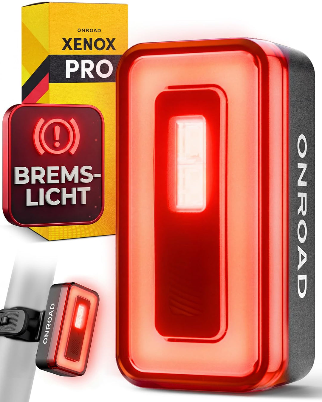 LED Fahrradlicht Vorne &amp; Hinten - Fahrradlicht Set XENOX mit Bremslicht, Automatischer Lichtanpassun