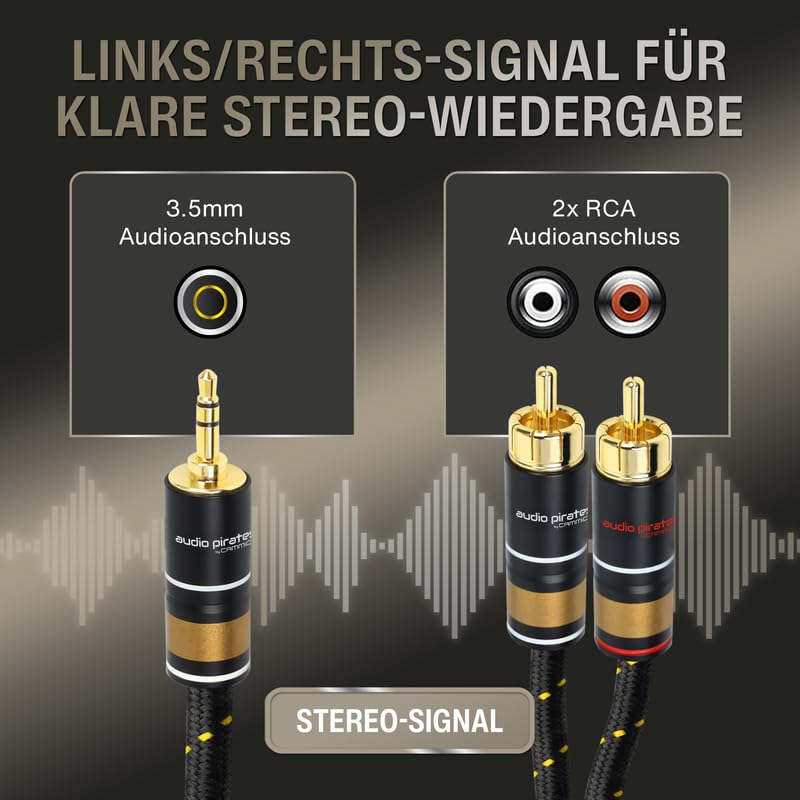 audio pirates by cammica Splitter Kabel 3,5 mm Klinke Stecker auf 2x RCA Clinch Stecker, RCA-Kabel,