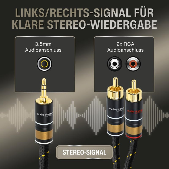 audio pirates by cammica Splitter Kabel 3,5 mm Klinke Stecker auf 2x RCA Clinch Stecker, RCA-Kabel,