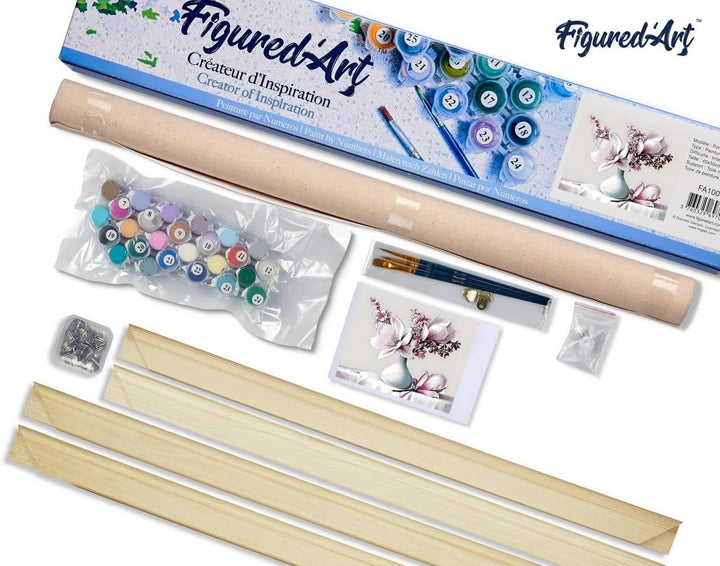 Figured'Art Malen Nach Zahlen Erwachsene Mit Rahmen Magnolie - Paint by Numbers Basteln DIY Bastelse