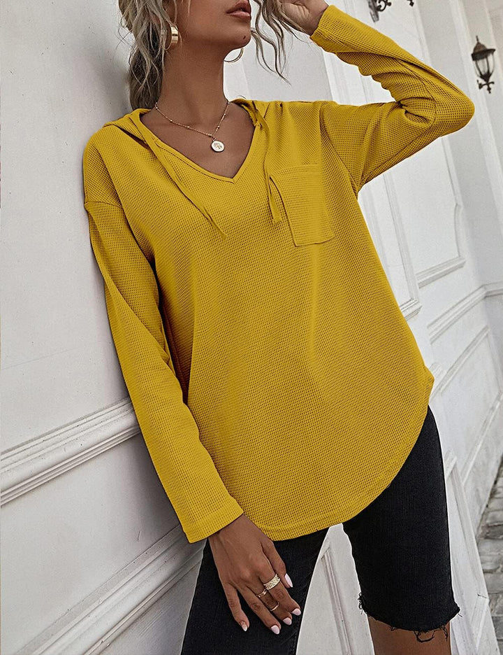 Cuptacc Pullover Damen Hoodie Langarm V Ausschnitt Pullover Sweatshirt Kapuzenpullover Einfarbig Dra