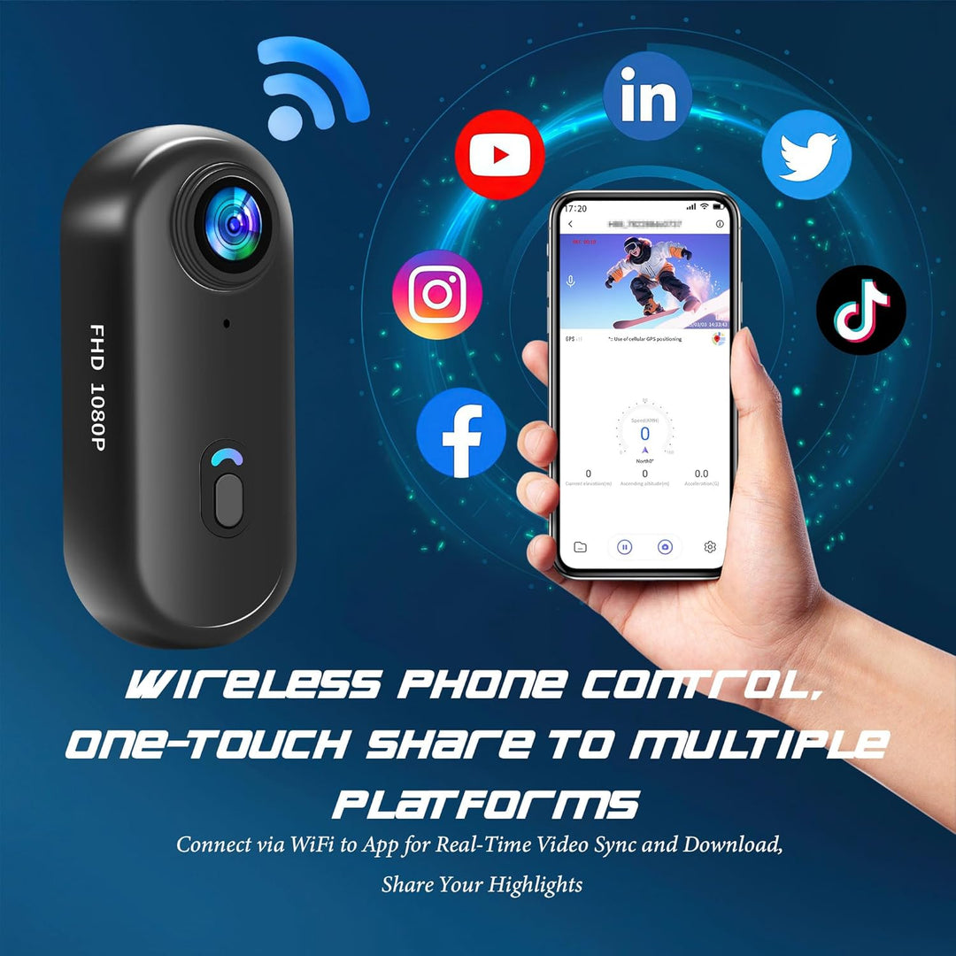 Mini Action Cam WIFI,1080P Unterwasserkamera Wasserdicht bis 30M,Freihand-POVs,Überall Anbringbar,36