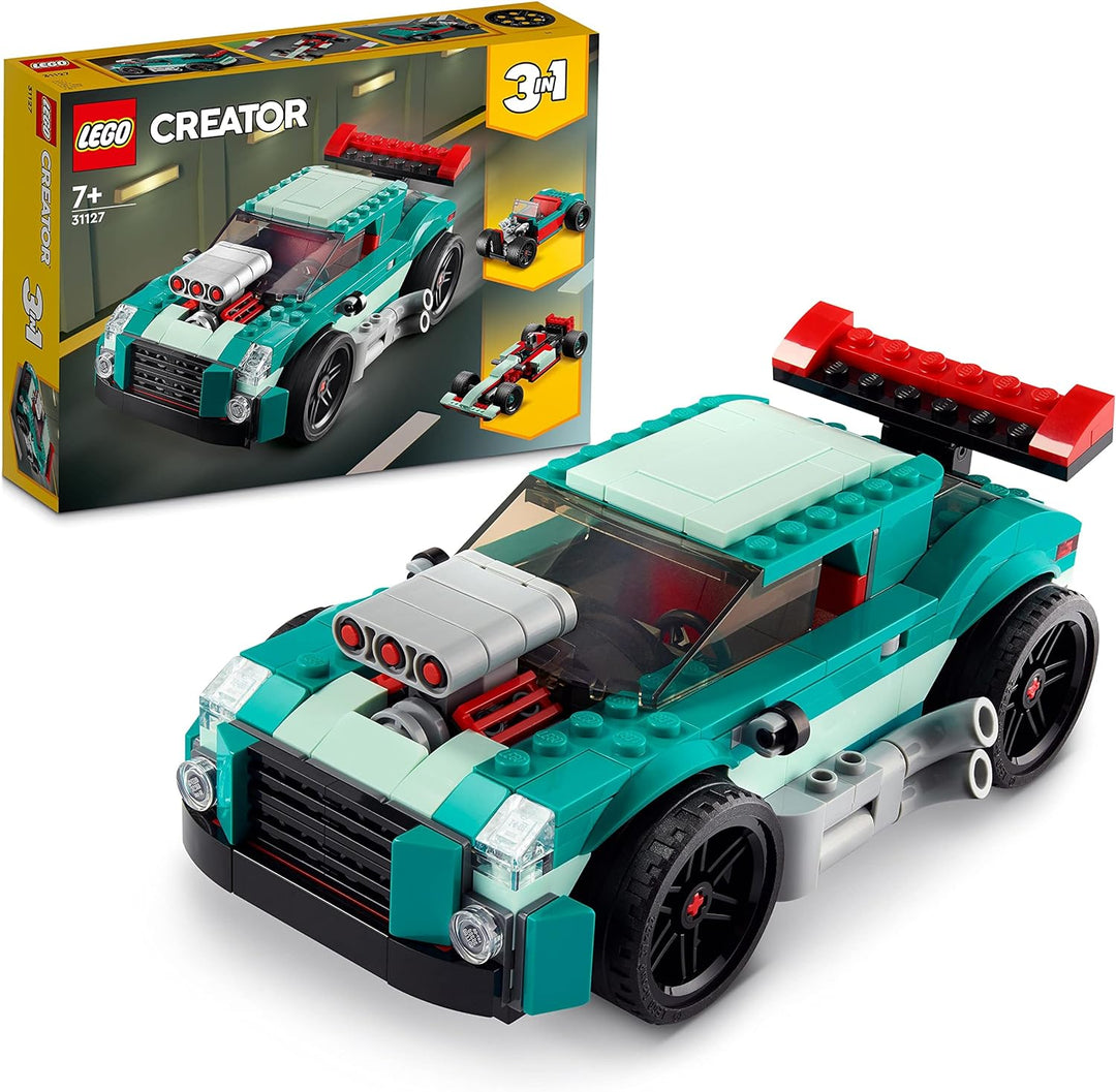 LEGO 31127 Creator 3-in-1 Strassenflitzer: Rennwagen, Muscle Car und Hot Rod, Modellauto Bausatz, Sp