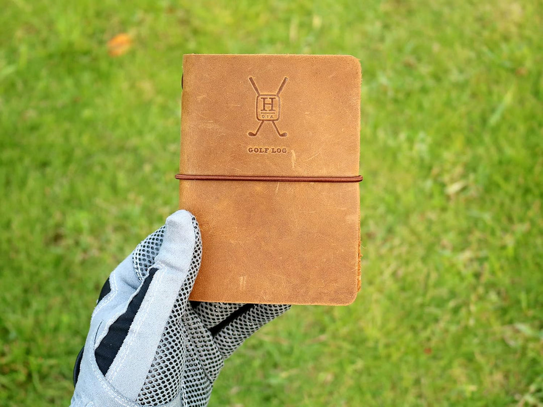 Handy Picks Golf-Logbuch aus Leder, handgefertigt und nachfüllbar, inklusive Golflog n Yardage Buch