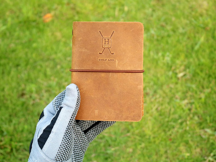 Handy Picks Golf-Logbuch aus Leder, handgefertigt und nachfüllbar, inklusive Golflog n Yardage Buch