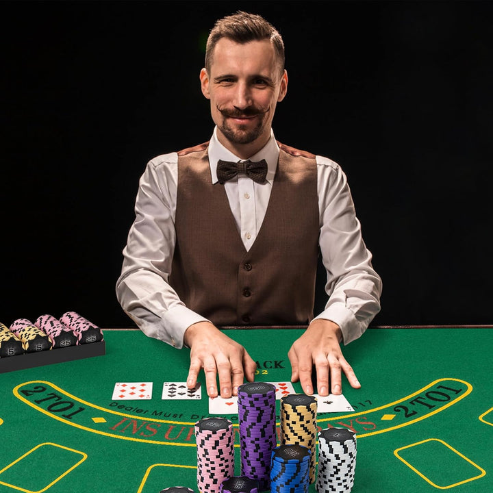 HOMASIS Pokerset Profi Deluxe 300/600 Laserchips, Alu Pokerkoffer mit 2/6 Kartendecks, 5 Würfeln, 3