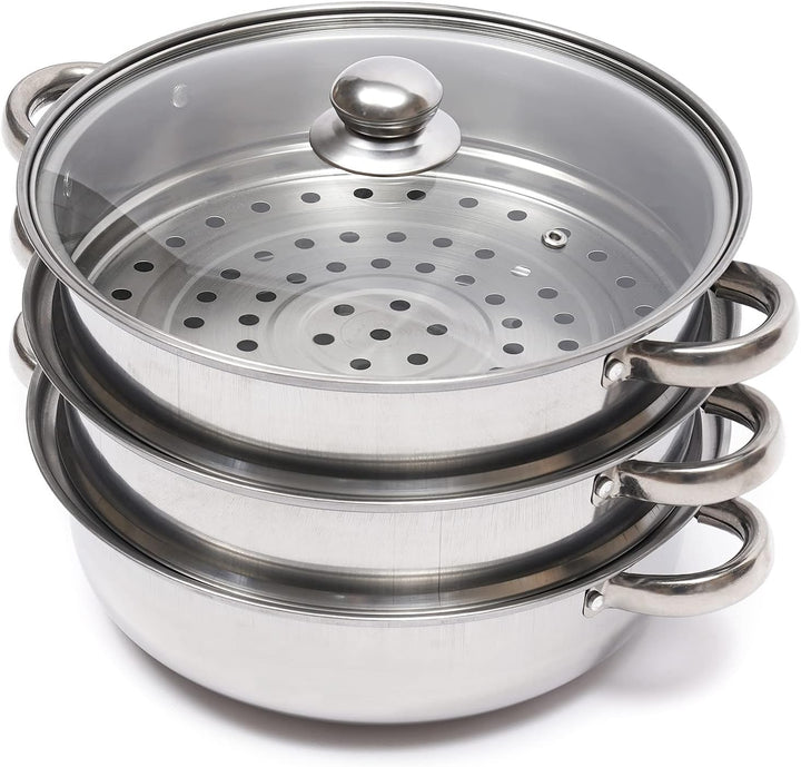 3-Schicht-Edelstahl-Dampfgarer Schnellkochtopf Dampfgarer mit Glasdeckel 28cm Suppen-Dampfgarer