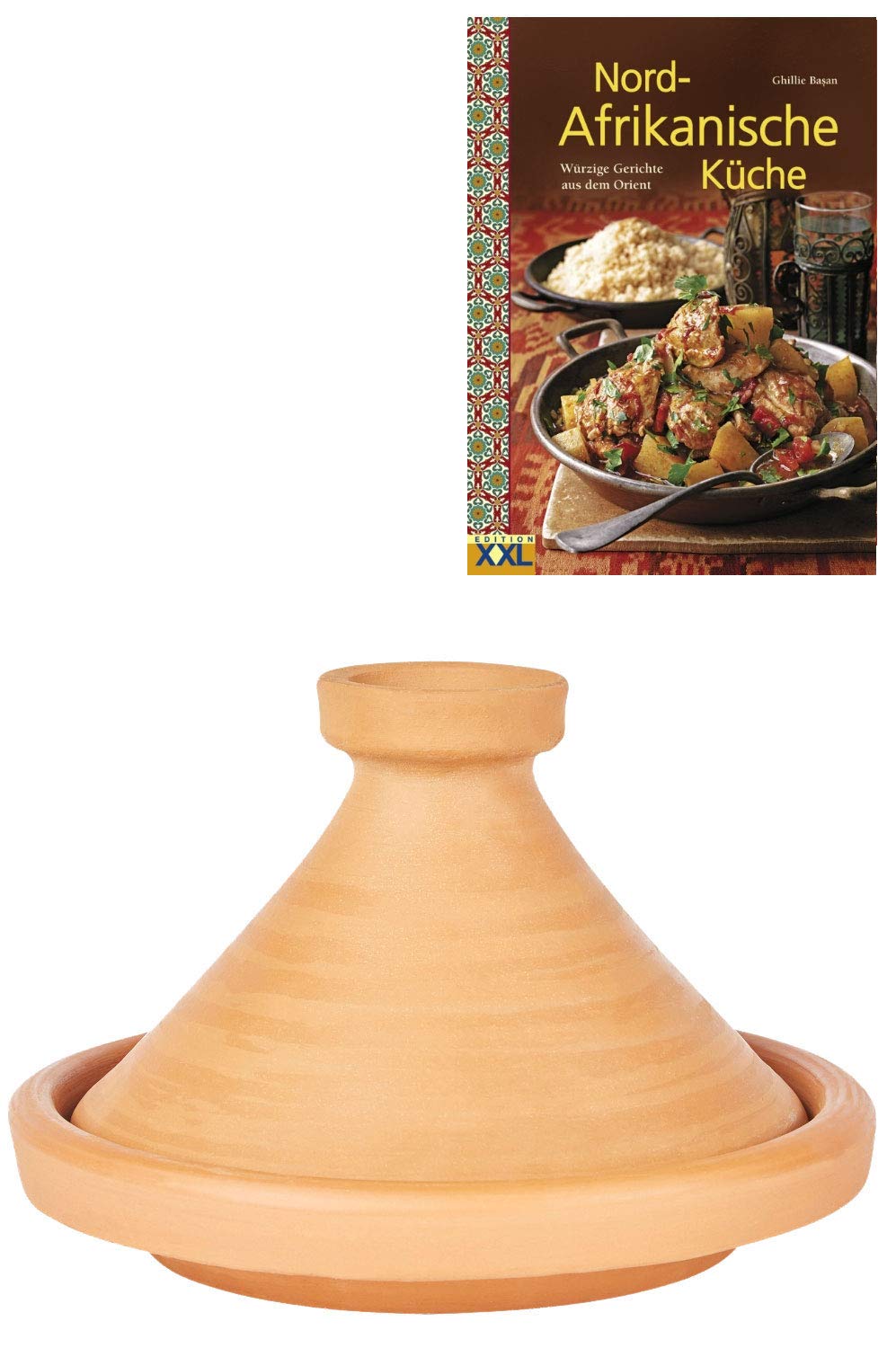 Marokkanische Tajine Topf zum Kochen + Kochbuch | Schmortopf Unglasiert Aladin Ø 35cm für 6-8 Person
