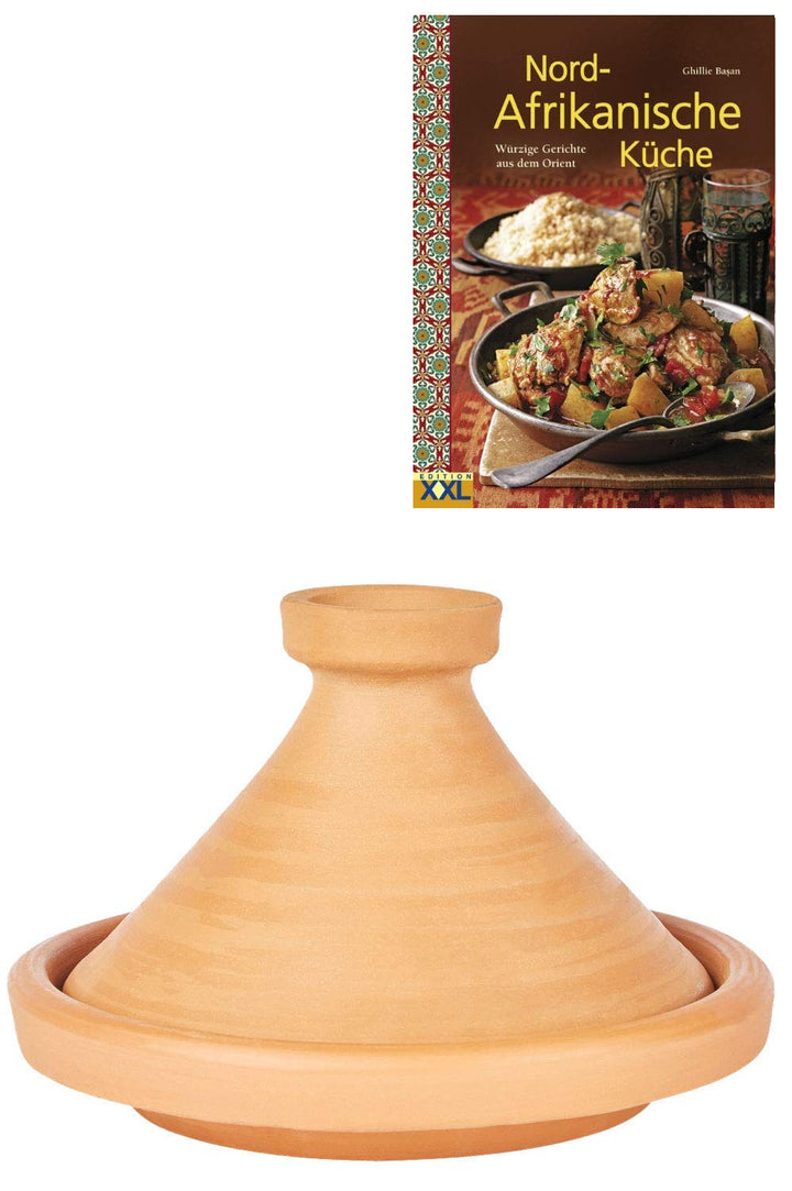 Marokkanische Tajine Topf zum Kochen + Kochbuch | Schmortopf Unglasiert Aladin Ø 35cm für 6-8 Person